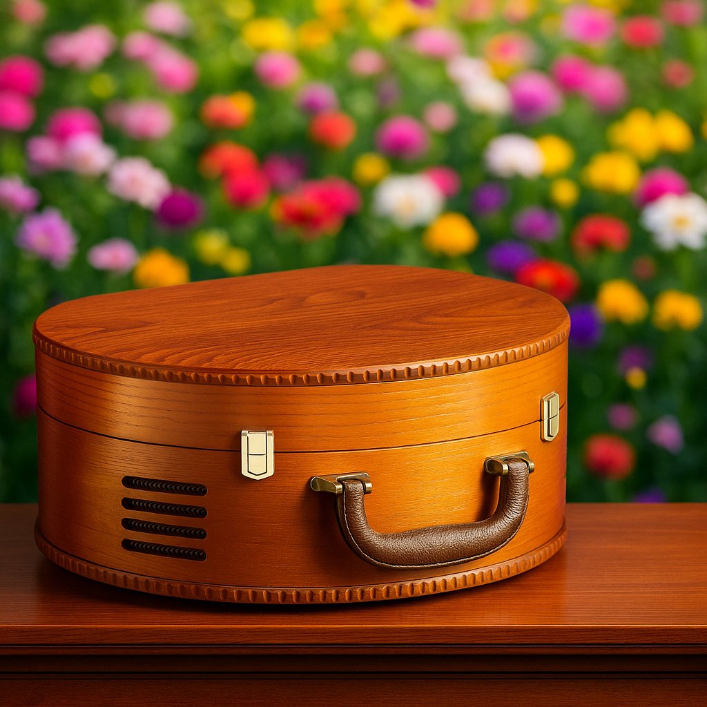 Wooden turntable with built-in speakers