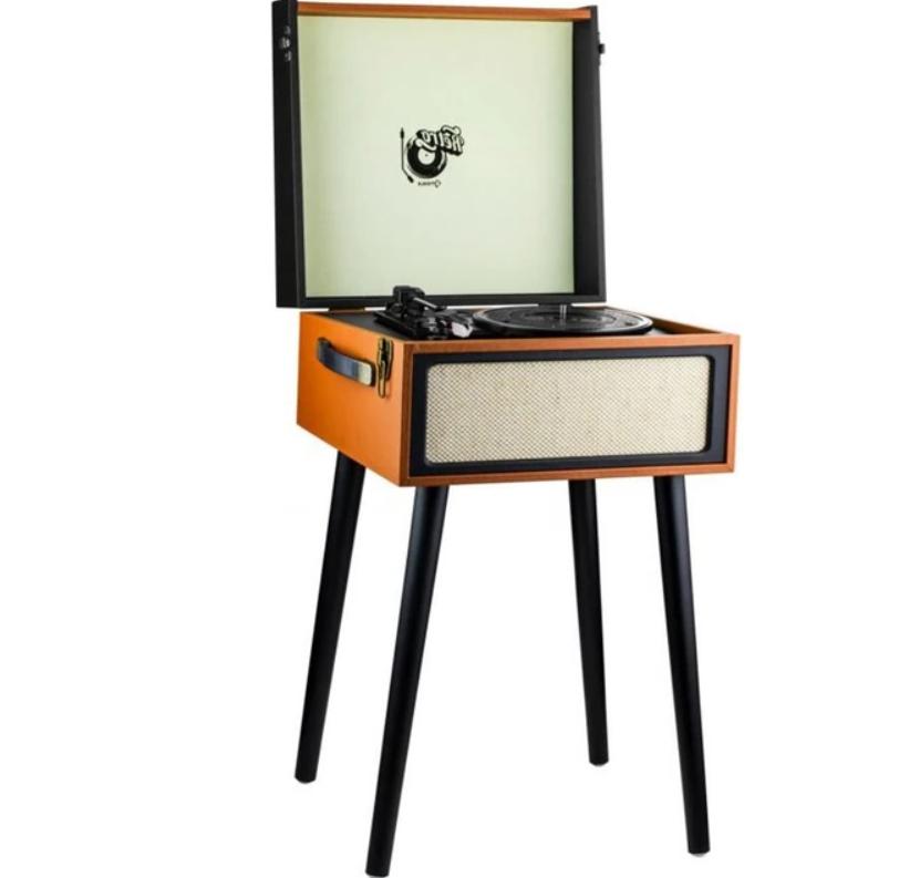 Orange Turntable with Speaker Stand